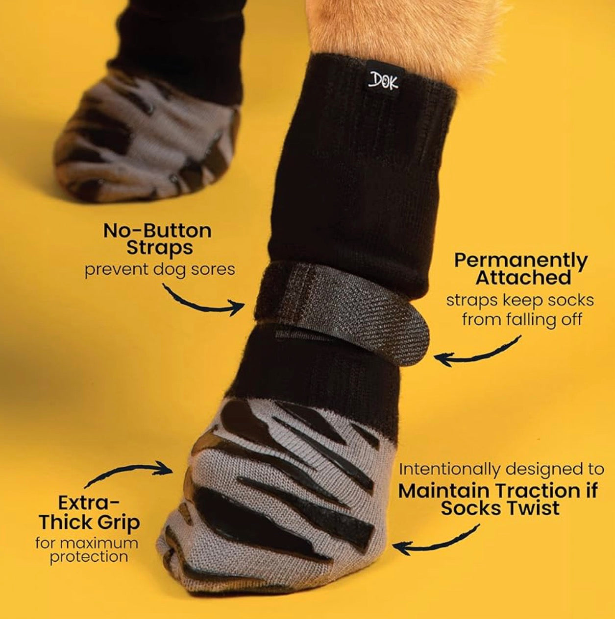 DOK TigerToes Premium Non-Slip Dog Socks for Hardwood Floors - Extra-Thick Grip That Works Even When Twisted - Prevents Licking, Slipping, and Great for Dog Paw Protection (X-Large)