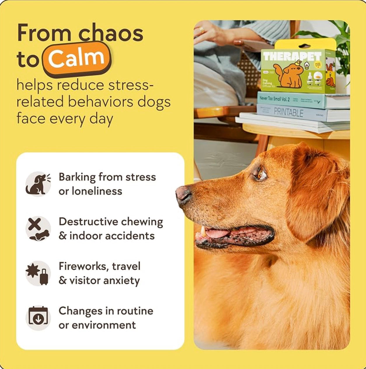 TherapetMD 30-Day Dog Calming Diffuser - for Stress, Destructive Behavior, Pee Accidents, Separation Anxiety, Barking, Aggression & Chewing - 30-Day Refill Included - Packaging May Vary