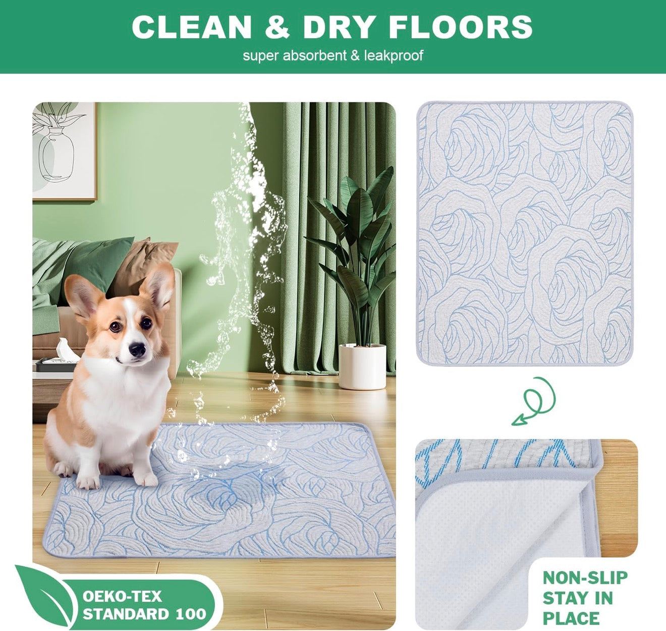 Qeils Pee Pads Reusable Washable Puppy Pads- 2 Pack 30"x34" Heavy Absorbent Protective Pads Leakproof Dog Training Pads, Non-Slip Potty Incontinence Pads for Bed, Floor, Couch, Carpet, Kennel, Crate