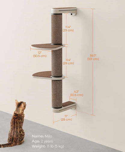Feandrea Clickat Collection - No.006 Cat Tree Scratching Post, 39.7-Inch Tall Thicker Wall Mounted Cat Scratcher Posts, 2 Cats Perch Platform, Easy Assembly, Suit for Multi Cats Climb Play Nap Scratch