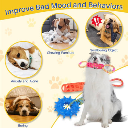 MoeSoce 5 Pack Squeaky Dog Rope Toy & Treat-Dispensing Toys for Medium Large Dogs, Interactive Tug of War Toy for Slow Feeder/Training/Playing