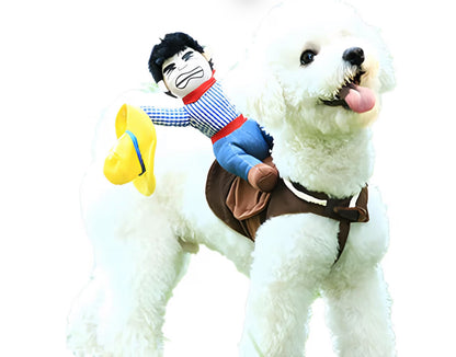 DELIFUR Dog Halloween Costume Funny Dog Cowboy Riding Costume Pet Costume Cat Suit Cowboy Rider Style for Small Medium Large Dogs (Cowboy, Large)