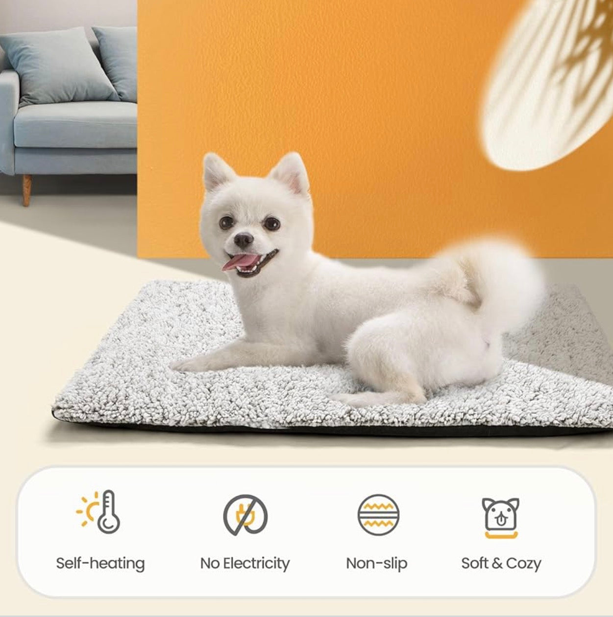 Mora pets Self Warming Cat Dog Bed 24 x 18 inch Extra Warm Thermal Pet Pad for Indoor Outdoor  with Removable Cover Non-Slip Bottom Washable Non Electric