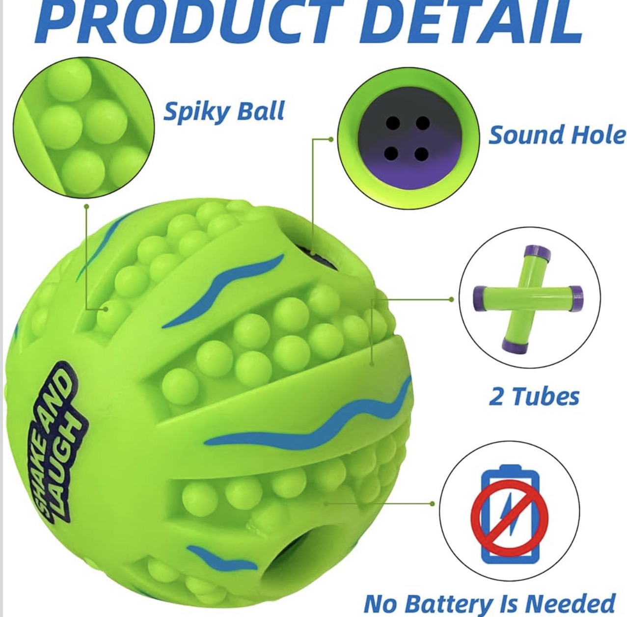 Shake and Laugh Spiky Interactive Dog Toy Ball, Shaking with Gibbering Sound, for Training, Teeth Cleaning & Herding, 8.8 cm