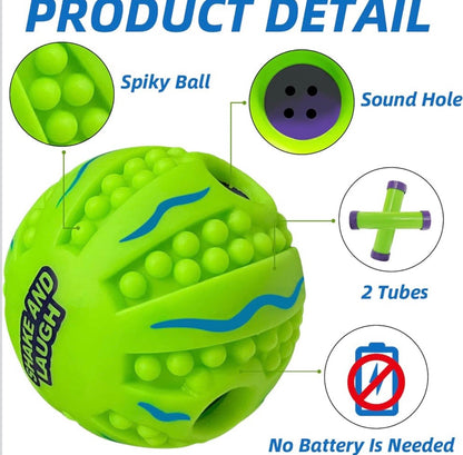 Shake and Laugh Spiky Interactive Dog Toy Ball, Shaking with Gibbering Sound, for Training, Teeth Cleaning & Herding, 8.8 cm