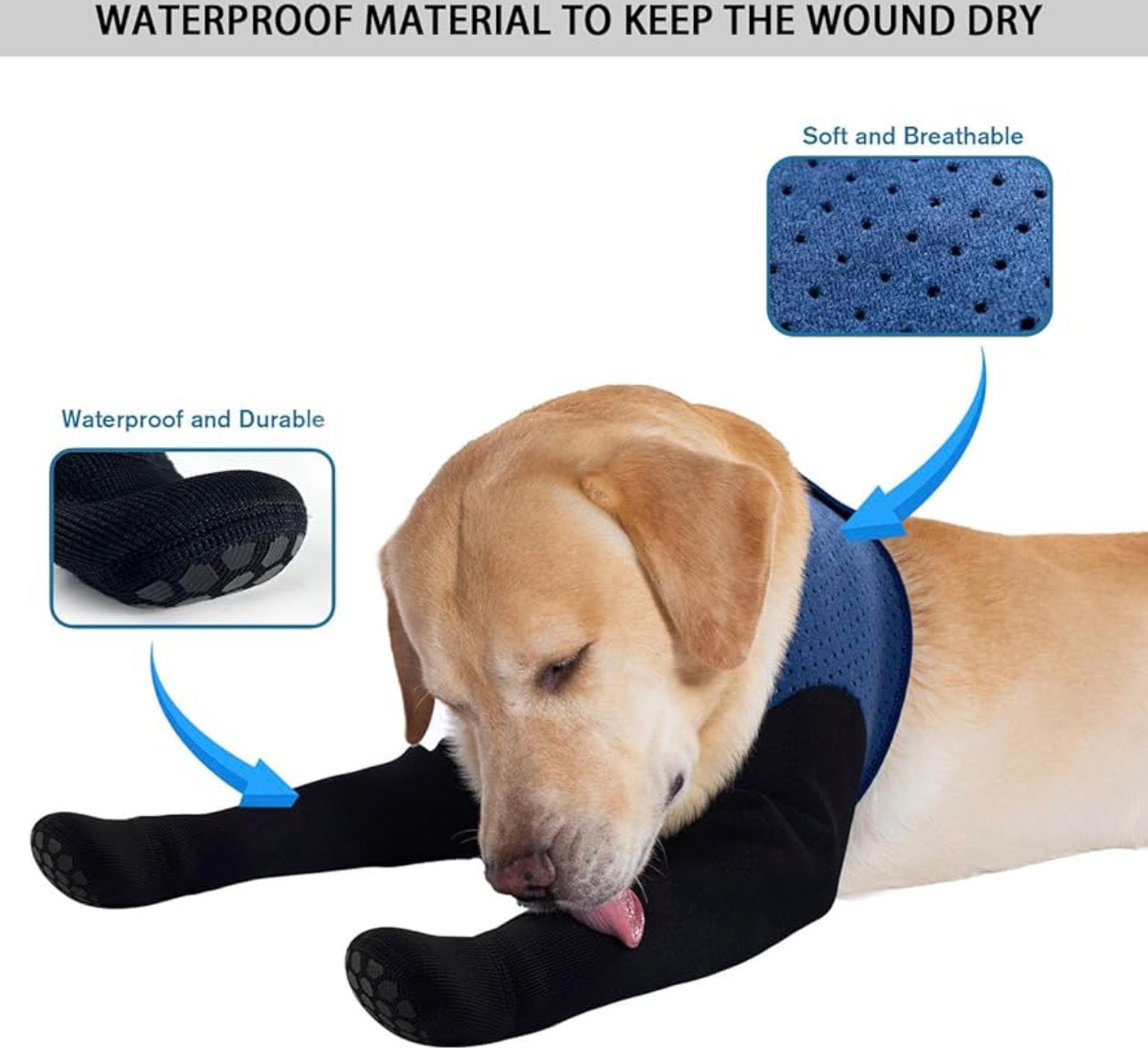 COODEO Dog Socks & Paw Protectors - Front Paws Only, Non-Slip Waterproof Dog Boots to Prevent Paw Licking, Protect Wounds & Aids Post-Surgery Recovery (Blue, XL)