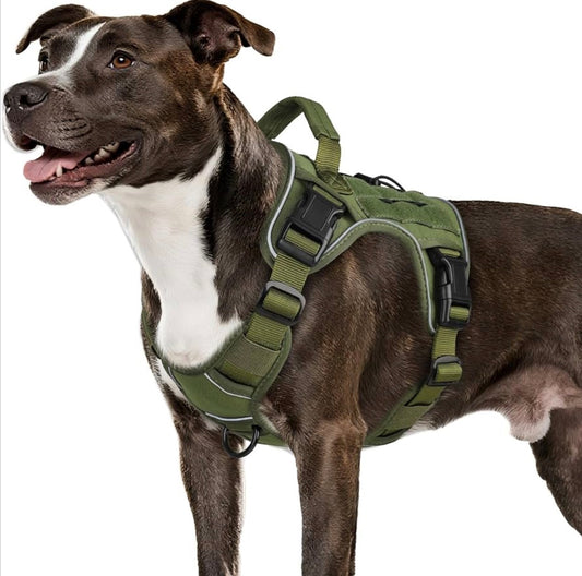 WINGOIN Green Tactical Dog Harness for Medium Dogs, size M: 30-50 lbs (Chest:24-28",Neck:17-19") Heavy Duty No Pull Dog Harness with Handle, Adjustable Reflective Military K9 Pet Vest for Pitbull, Female, Male, Walking, Training, Hunting (M)
