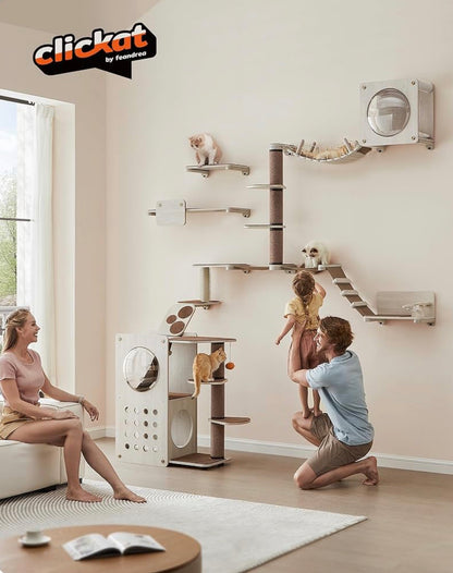 Feandrea Clickat Collection - No.006 Cat Tree Scratching Post, 39.7-Inch Tall Thicker Wall Mounted Cat Scratcher Posts, 2 Cats Perch Platform, Easy Assembly, Suit for Multi Cats Climb Play Nap Scratch