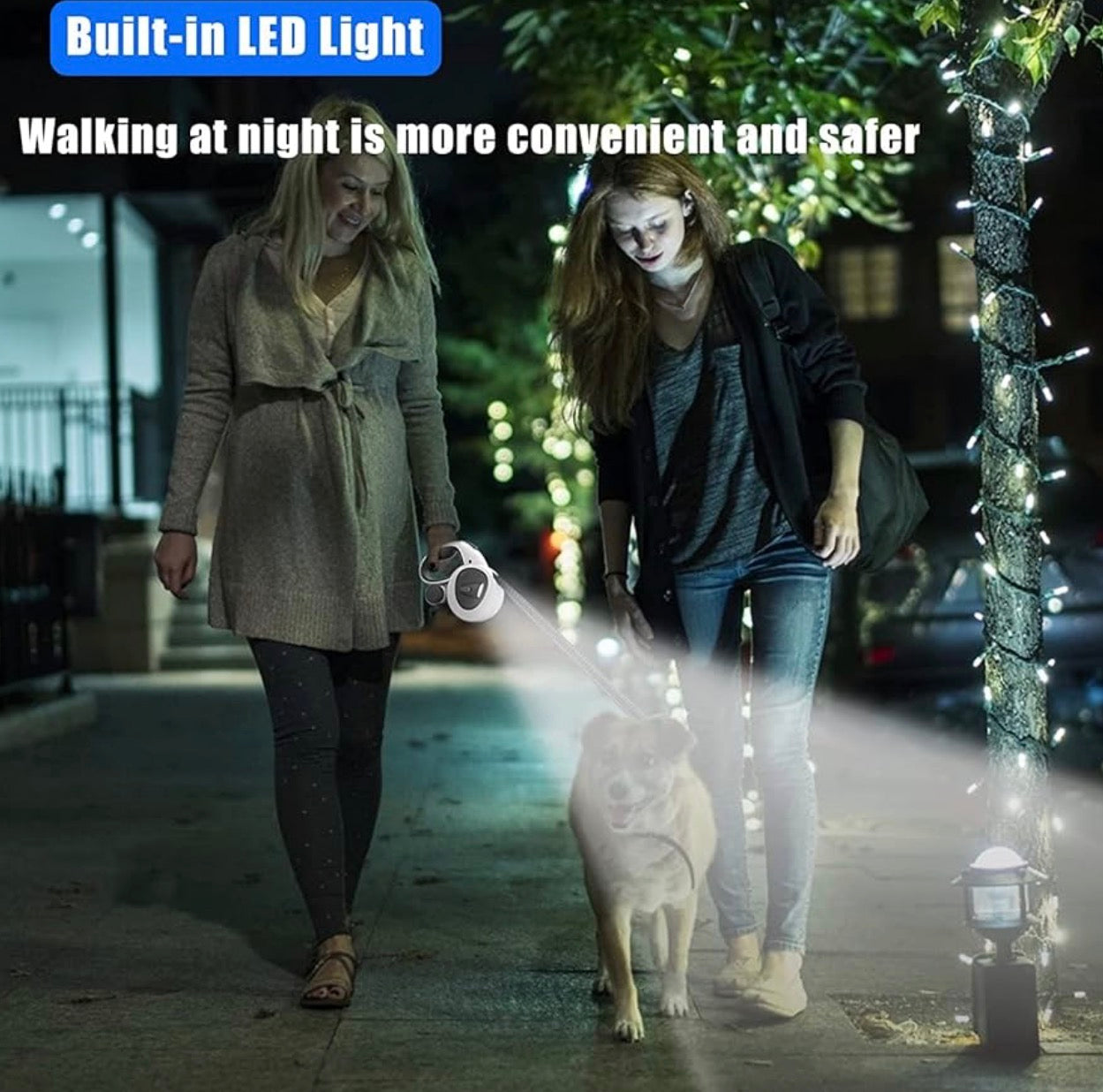 HCY&WLD Upgrade 4-in-1 Retractable Dog Leash with LED Light 16 ft Heavy Duty Dog Leash with Anti-Slip Handle for Dogs up to 44 lbs, 360° Tangle-Free, One Button Brake & Lock