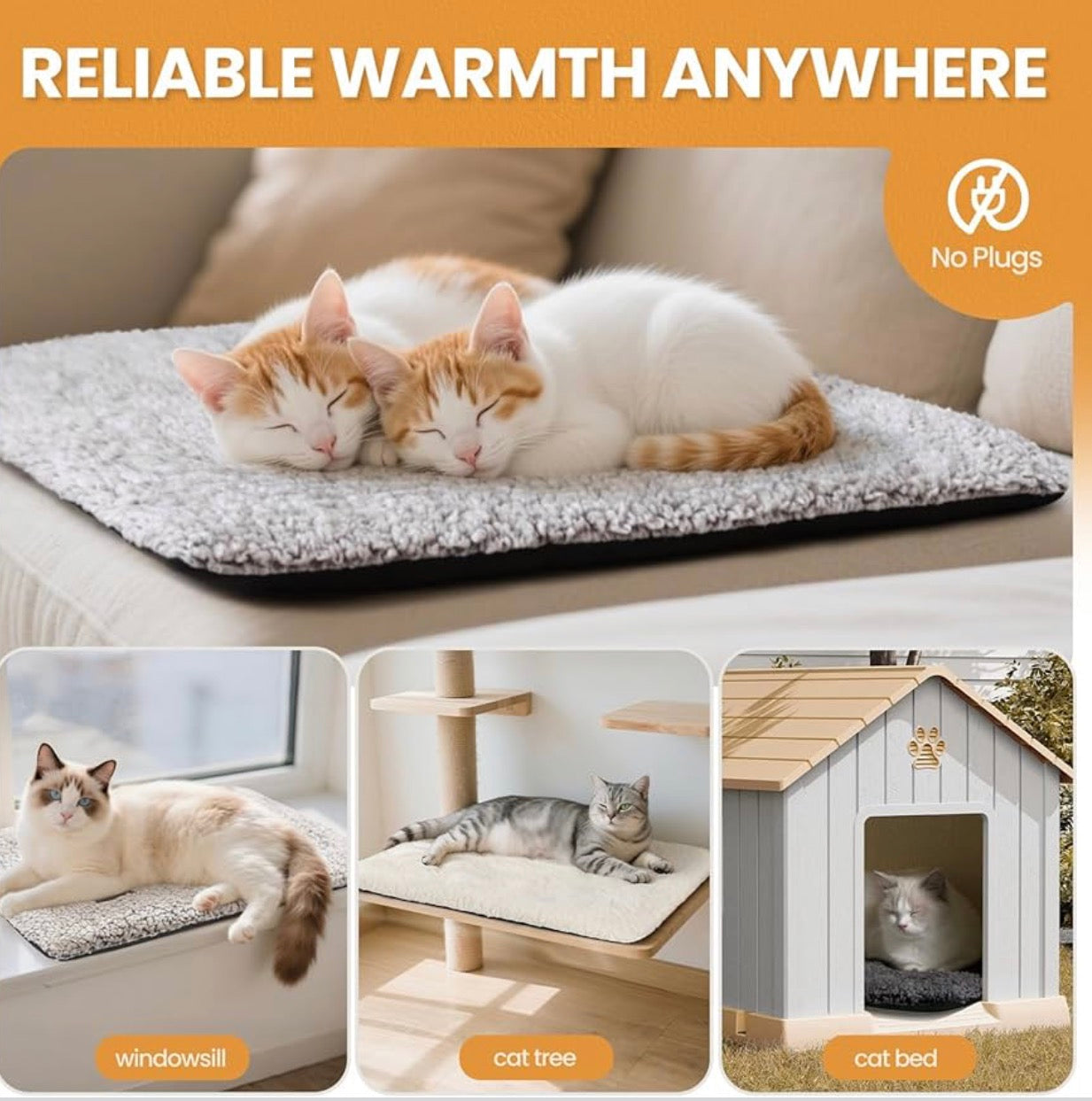 Mora pets Self Warming Cat Dog Bed 24 x 18 inch Extra Warm Thermal Pet Pad for Indoor Outdoor  with Removable Cover Non-Slip Bottom Washable Non Electric