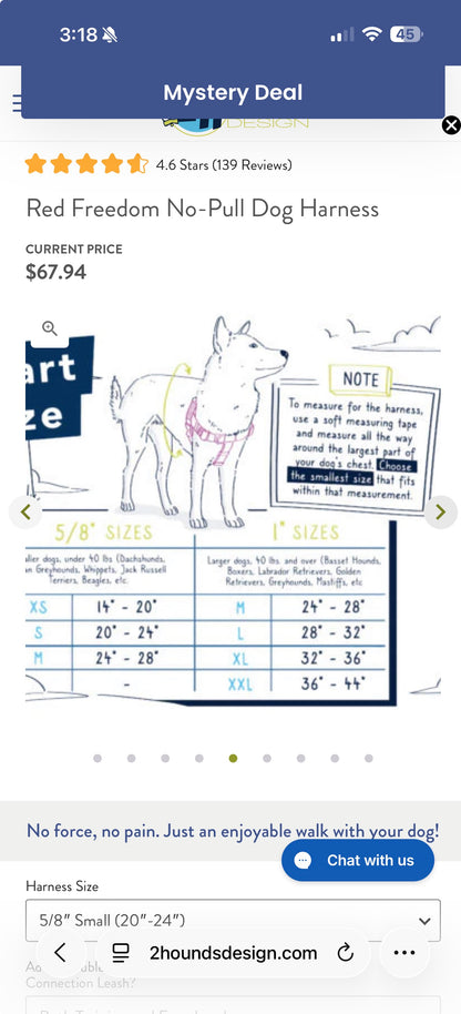 Red Freedom No-Pull Dog Harness with euro leash