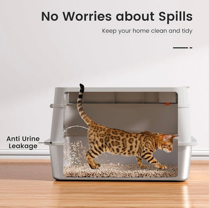 XL Stainless Steel Cat Litter Box with Easy-Open Lid, Enclosed Metal Litter Box for Big Cats, Front Entry & Top Exit, High Sided, Anti-Leak, Non-Stick, Easy to Clean, Includes Scoop