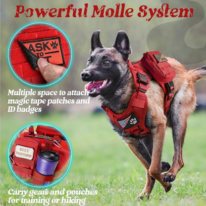 rabbitgoo Tactical Dog Harness for Large Dogs, Heavy Duty Dog Harness with Handle, No-Pull Service Dog Vest Large Breed, Adjustable Military Dog Vest Harness for Training Hunting Walking, Red, XL