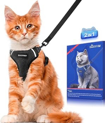 Halypet Cat Harness Small (7-12lb)[ MAX Safety Third Generation ] Escape Proof Soft Adjustable Breathable Comfortable Vest Easy to Wear Kitten Harness for Outdoor Walking Black Small