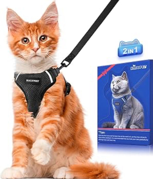 Halypet Cat Harness Small (7-12lb)[ MAX Safety Third Generation ] Escape Proof Soft Adjustable Breathable Comfortable Vest Easy to Wear Kitten Harness for Outdoor Walking Black Small