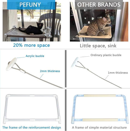 Pefuny Cat Window Hammock – Mess-Free Waterproof Cats Window Perch for Large Cats, Strong Suction Cup Hammock with Flannel Cover, Indoor Cat Seat, Beige