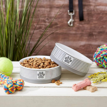 Bone Dry Paw & Patch Ceramic Pet Collection, Medium Set, 6x2", Gray, 2 Piece