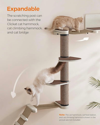 Feandrea Clickat Collection - No.006 Cat Tree Scratching Post, 39.7-Inch Tall Thicker Wall Mounted Cat Scratcher Posts, 2 Cats Perch Platform, Easy Assembly, Suit for Multi Cats Climb Play Nap Scratch