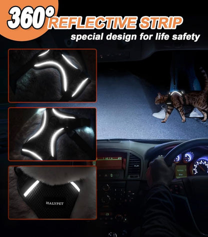 Halypet Cat Harness Small (7-12lb)[ MAX Safety Third Generation ] Escape Proof Soft Adjustable Breathable Comfortable Vest Easy to Wear Kitten Harness for Outdoor Walking Black Small