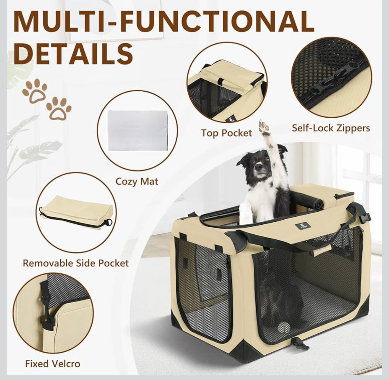 X-ZONE PET Dog Crate 3-Door Kennel, Collapsible Portable Soft Sided Pet Carriers for Indoor & Outdoor, Multiple (36- Inch)