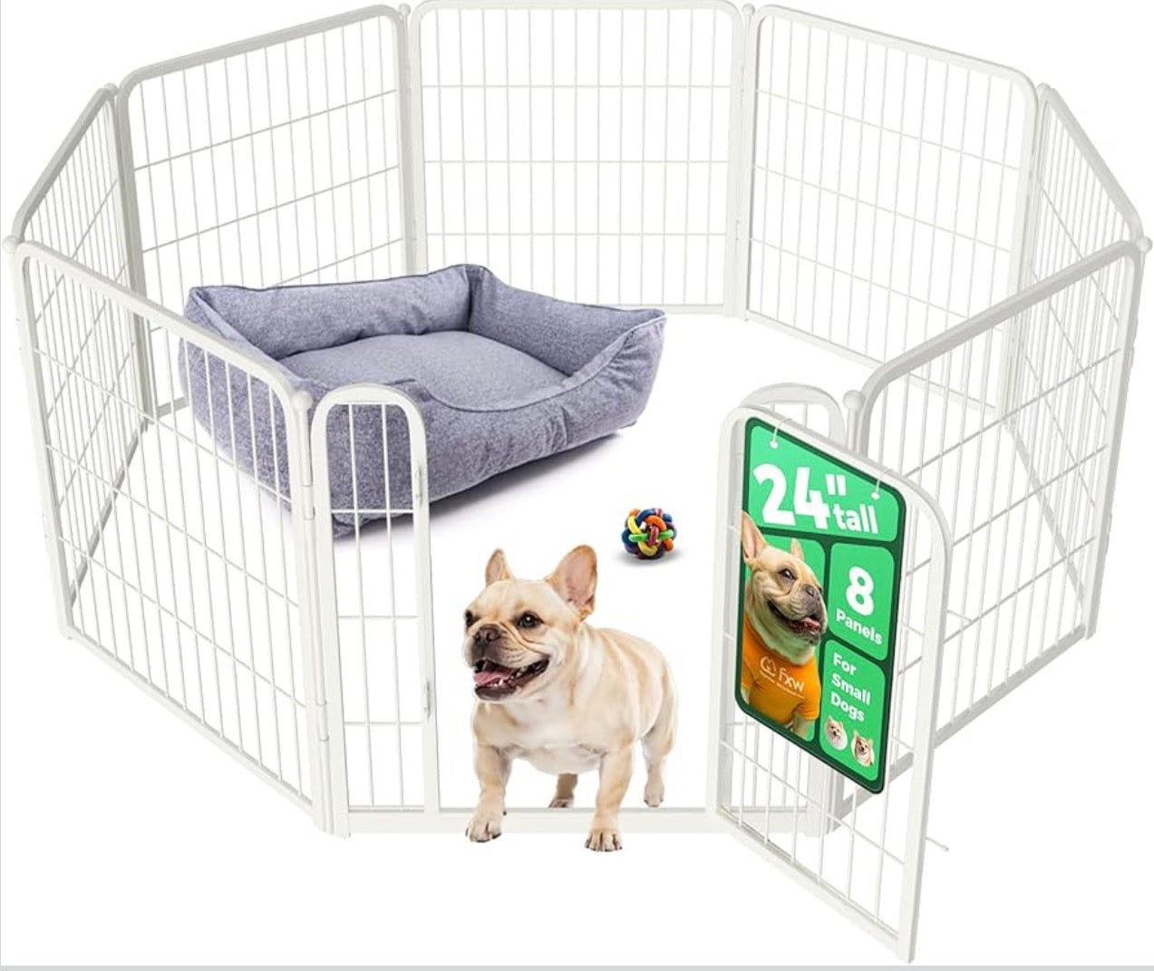 FXW Homeplus Unleashed Indoor Dog Playpen - Stress-Free and Safe Play, Heavy Duty 24 Inch 8 Panels Dog Pen for Puppy and Small Dogs, White