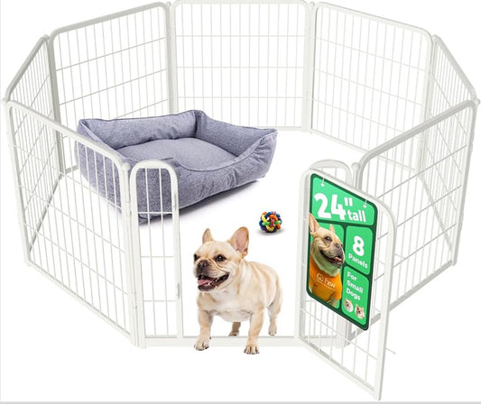 FXW Homeplus Unleashed Indoor Dog Playpen - Stress-Free and Safe Play, Heavy Duty 24 Inch 8 Panels Dog Pen for Puppy and Small Dogs, White