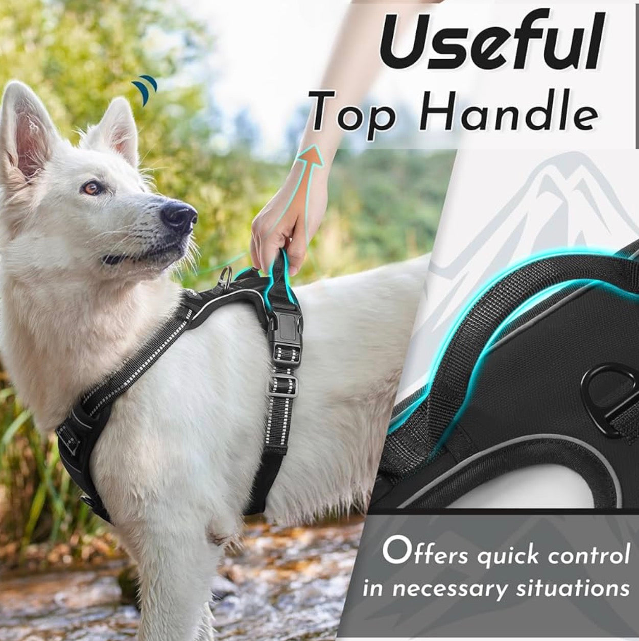 Eagloo Dog Harness for Large Dogs, fit chest girths between 15-35.4 inches No Pull Service Vest with Reflective Strips and Control Handle, Adjustable and Comfortable, No Choke Pet Harness with 2 Metal Rings, Black, L