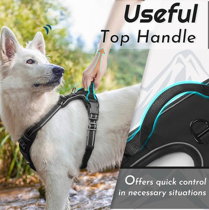 Eagloo Dog Harness for Large Dogs, fit chest girths between 15-35.4 inches No Pull Service Vest with Reflective Strips and Control Handle, Adjustable and Comfortable, No Choke Pet Harness with 2 Metal Rings, Black, L