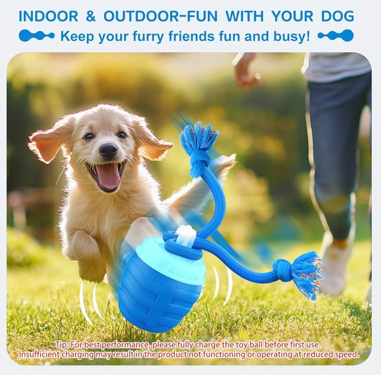 Interactive Dog Toys, Interactive Dog Ball for Medium/Large Dogs, Automatic Moving Toy for Boredom & Training, USB Rechargeable(Blue)