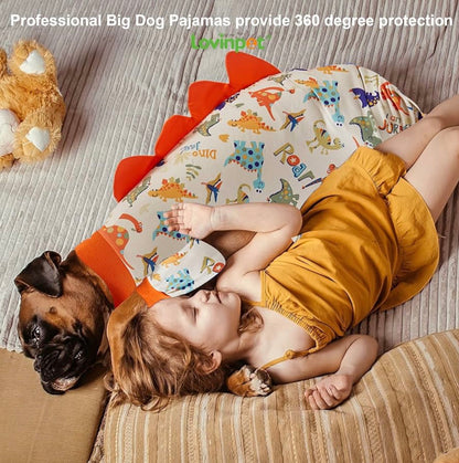 LovinPet Dog Pajamas xtra Large Sized Dog, Recovery Wear, Lightweight Jurassic Knit, UV for Large Dogs/XL