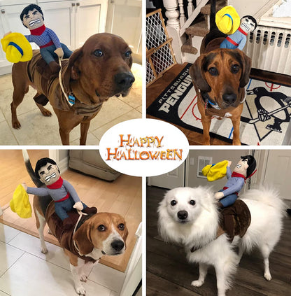 DELIFUR Dog Halloween Costume Funny Dog Cowboy Riding Costume Pet Costume Cat Suit Cowboy Rider Style for Small Medium Large Dogs (Cowboy, Large)