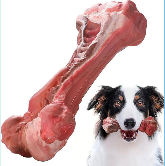 Tough Dog Chew Toy – Natural Rubber-Beef Flavor – Bone for Aggressive Chewers Long-Lasting, Teeth Cleaning, Safe & Non-Toxic (Small)