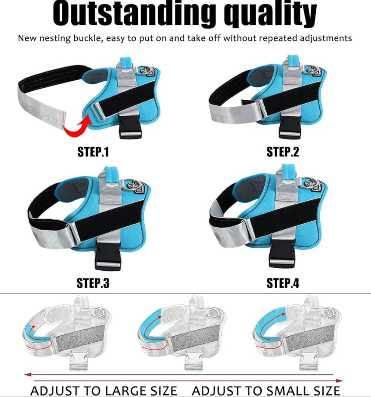 Bolux Dog Harness, size Large No-Pull Reflective Dog Vest, Breathable Adjustable Pet Harness with Handle for Outdoor Walking - No More Pulling, Tugging or Choking (OceanicBlue, Large