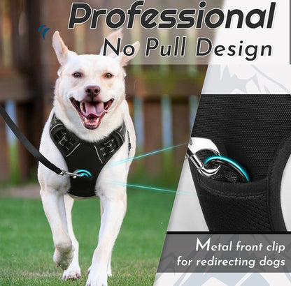 Eagloo Dog Harness for Large Dogs, fit chest girths between 15-35.4 inches No Pull Service Vest with Reflective Strips and Control Handle, Adjustable and Comfortable, No Choke Pet Harness with 2 Metal Rings, Black, L
