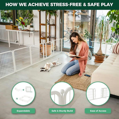 FXW Homeplus Unleashed Indoor Dog Playpen - Stress-Free and Safe Play, Heavy Duty 24 Inch 8 Panels Dog Pen for Puppy and Small Dogs, White