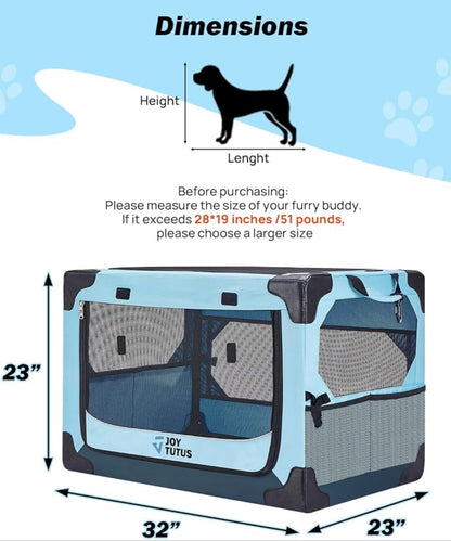 JOYTUTUS Collapsible Dog Crate, 32 Inch Portable Pet Crate for Car, Travel Dog Kennel Foldable Dog Crate for Large Dog 50lbs, Soft Cat Carrier Fit for Indoor & Outdoor/Trunk (Blue)