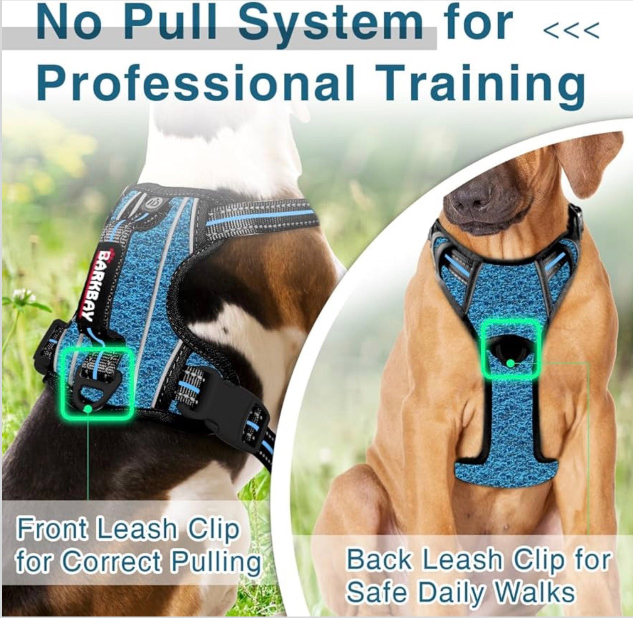 BARKBAY Dog Harness XL (Chest: 30-38”) No Pull with ID Tag Pocket - Heavy Duty, Reflective, Easy Control for Large Dogs(Blue/Black)