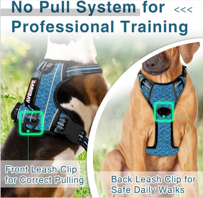 BARKBAY Dog Harness XL (Chest: 30-38”) No Pull with ID Tag Pocket - Heavy Duty, Reflective, Easy Control for Large Dogs(Blue/Black)
