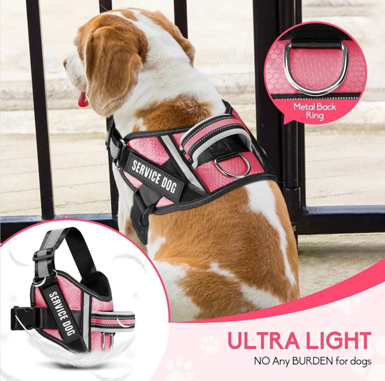 Service Dog Vest Harness Animire in Training Dog Harness with 10 Dog Patches, Soft Padded Handle for Extra-Large Dogs (Rosy,XL) 29”-40”