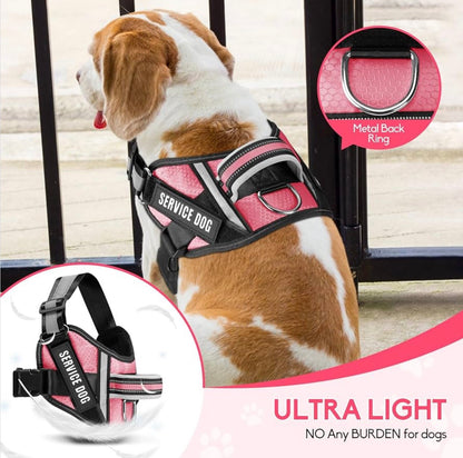 Service Dog Vest Harness Animire in Training Dog Harness with 10 Dog Patches, Soft Padded Handle for Extra-Large Dogs (Rosy,XL) 29”-40”