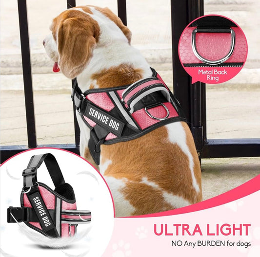 Service Dog Vest Harness Animire in Training Dog Harness with 10 Dog Patches, Soft Padded Handle for Extra-Large Dogs (Rosy,XL) 29”-40”