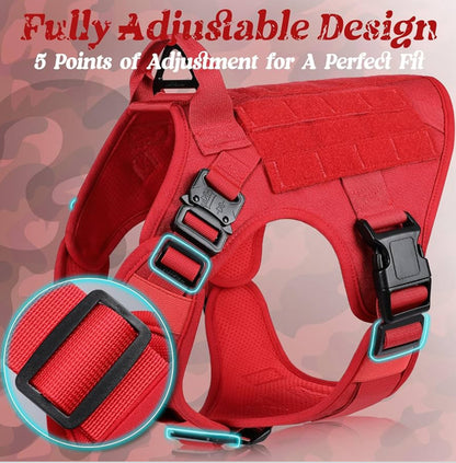 rabbitgoo Tactical Dog Harness for Large Dogs, Heavy Duty Dog Harness with Handle, No-Pull Service Dog Vest Large Breed, Adjustable Military Dog Vest Harness for Training Hunting Walking, Red, XL
