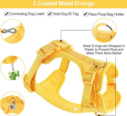 Wisedog No Pull Lightweight Dog Harness: Medium:Neck=13.5"-17.5"/Chest=20.5"-27.5" Adjustable Durable Breathable Mesh Pet Vest Harness with Soft & Comfortable Cushion, for Small Medium Large Dogs (Medium, Butter Yellow)