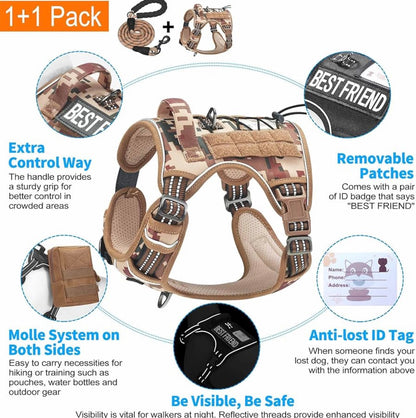 Beebiepet Heavy Duty Tactical Dog Harness No Pull Adjustable Pet Harness Reflective Service Training Easy Control Pet Vest Military K9