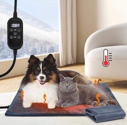 Nobleza Heated pet mat Adjustable Temperature Waterproof Cat Heating Pad with Timer, Indoor Outdoor Chew Resistant Pet Dog Heating Pad for Dogs Cats with Steel Cord
