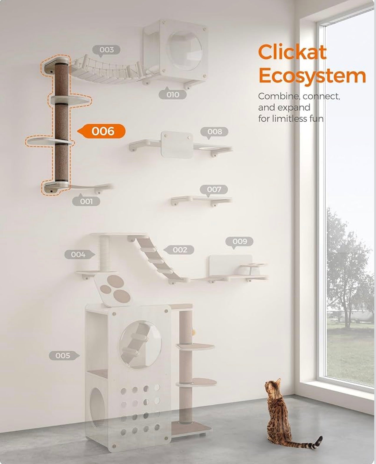 Feandrea Clickat Collection - No.006 Cat Tree Scratching Post, 39.7-Inch Tall Thicker Wall Mounted Cat Scratcher Posts, 2 Cats Perch Platform, Easy Assembly, Suit for Multi Cats Climb Play Nap Scratch