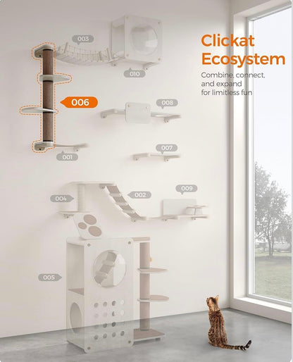 Feandrea Clickat Collection - No.006 Cat Tree Scratching Post, 39.7-Inch Tall Thicker Wall Mounted Cat Scratcher Posts, 2 Cats Perch Platform, Easy Assembly, Suit for Multi Cats Climb Play Nap Scratch