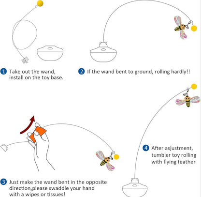 Oxawo Interactive Cat Toys Cat Exercise Tumbler, Rechargeable for Indoor Cats Spin Butterfly Game Teasing Kitty, Extra Long Feather Wand