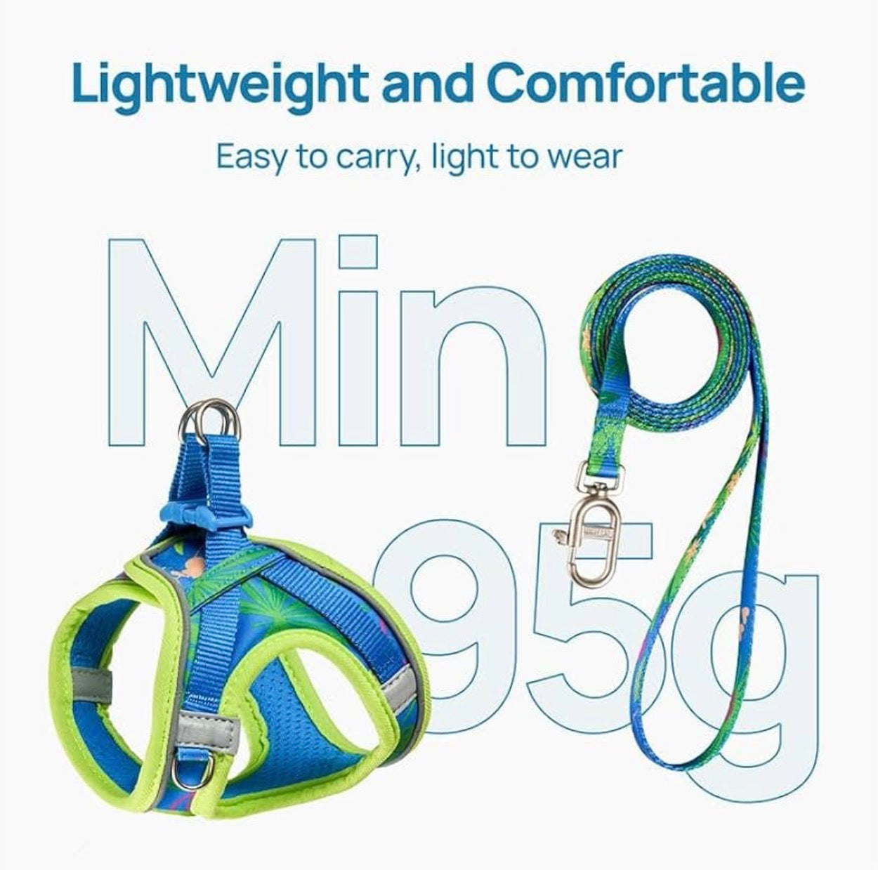 Petthem Cat Harness and Leash Set, Step-in Escape Proof Adjustable Vest Harness for Large Cat, Lightweight Soft Breathable Reflective Kitten Harness for Walking Travel, Camping(Hawaii Green, L)