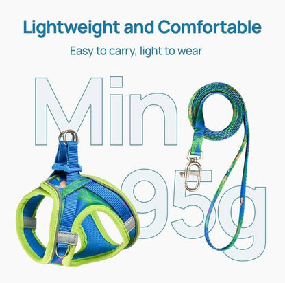 Petthem Cat Harness and Leash Set, Step-in Escape Proof Adjustable Vest Harness for Large Cat, Lightweight Soft Breathable Reflective Kitten Harness for Walking Travel, Camping(Hawaii Green, L)